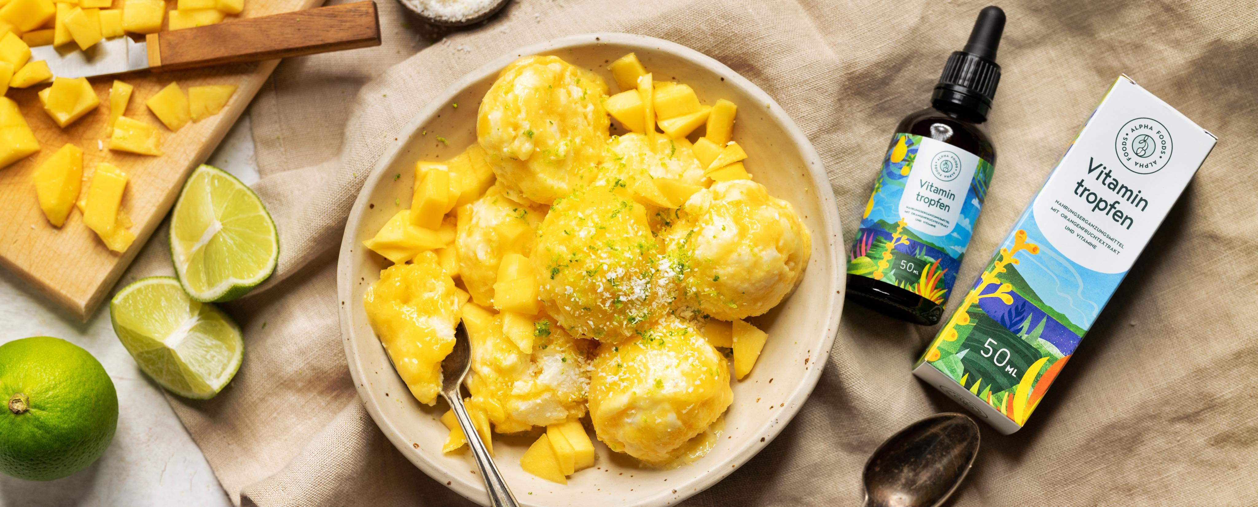 Erfrischendes Vitamin-Kokos-Mango Eis