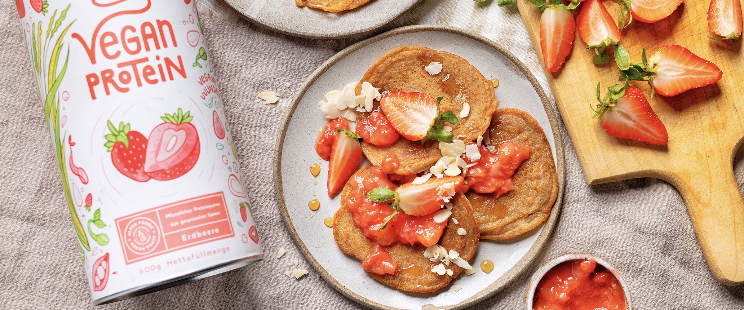 Sommerliche und vegane Erdbeer-Protein-Pancakes