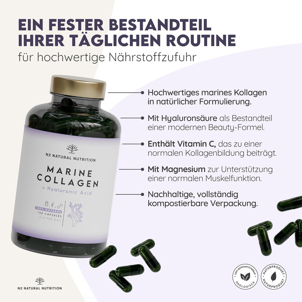 Marine Collagen mit Hyaluron und Magnesium 150 Kapseln