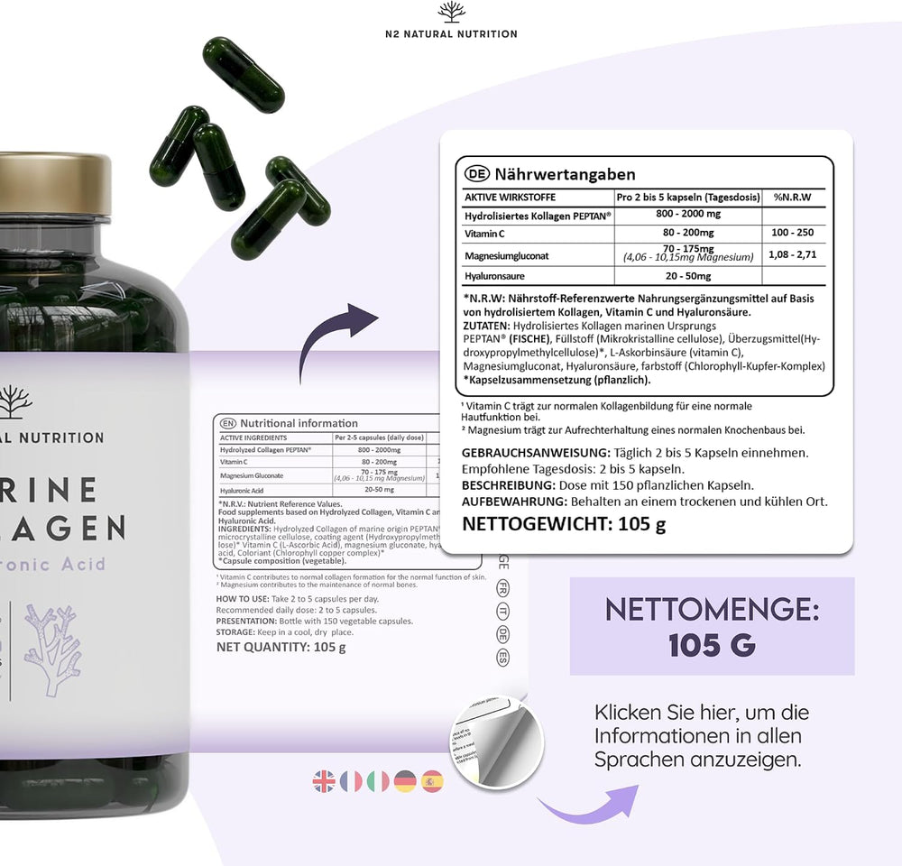Marine Collagen mit Hyaluron und Magnesium 150 Kapseln