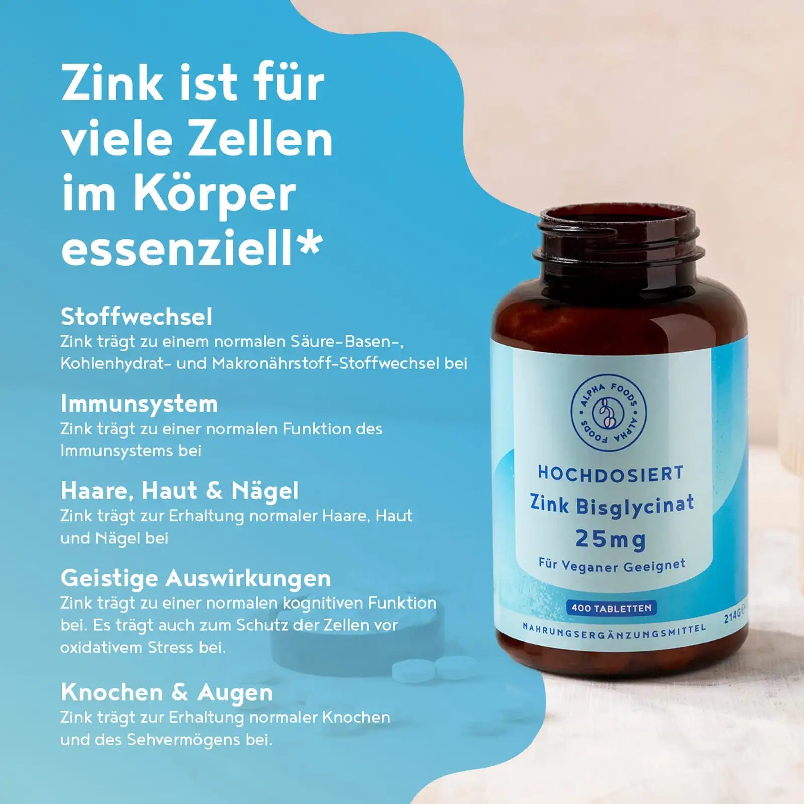 A+ One - Zink Tabletten - Zink Bisglycinat 25 mg