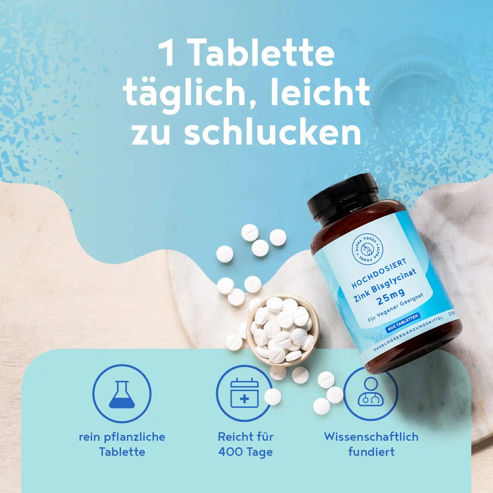 A+ Four - Zink Tabletten - Zink Bisglycinat 25 mg