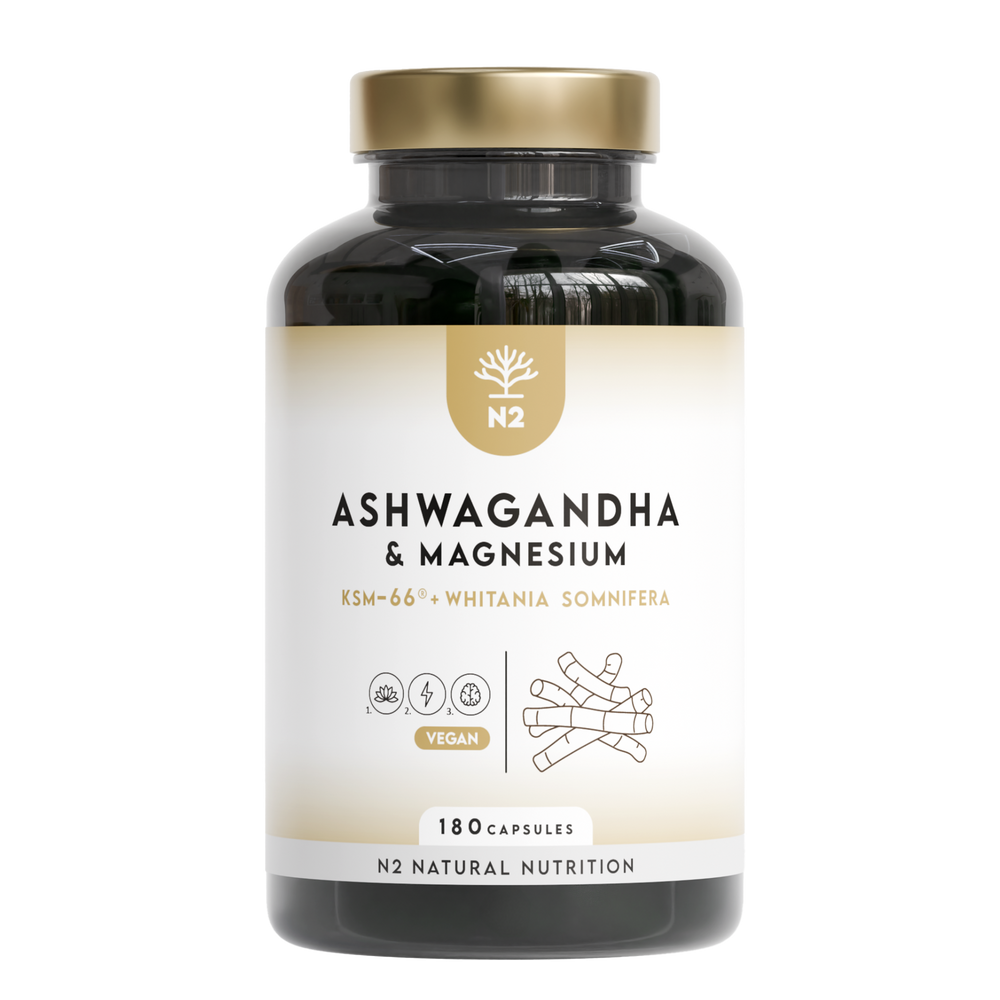 Ashwagandha KSM-66 + Magnesium. 7500 mg Extrakt. 180 Kapseln