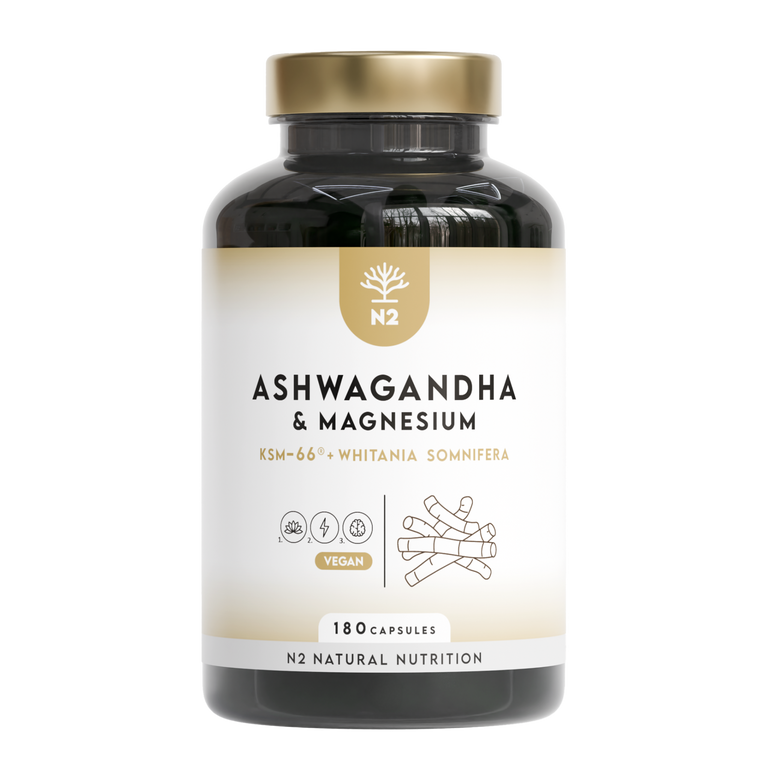 Ashwagandha KSM-66 + Magnesium. 7500 mg Extrakt. 180 Kapseln