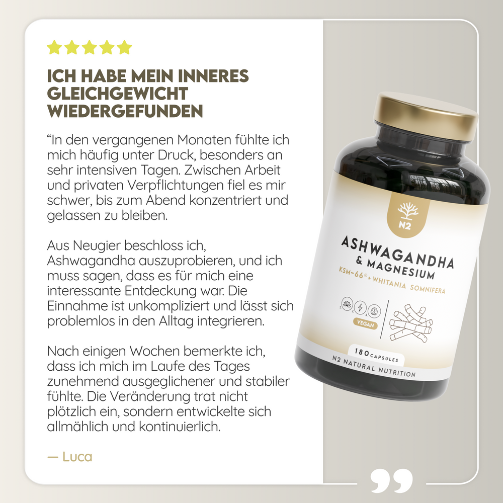 Ashwagandha KSM-66 + Magnesium. 7500 mg Extrakt. 180 Kapseln