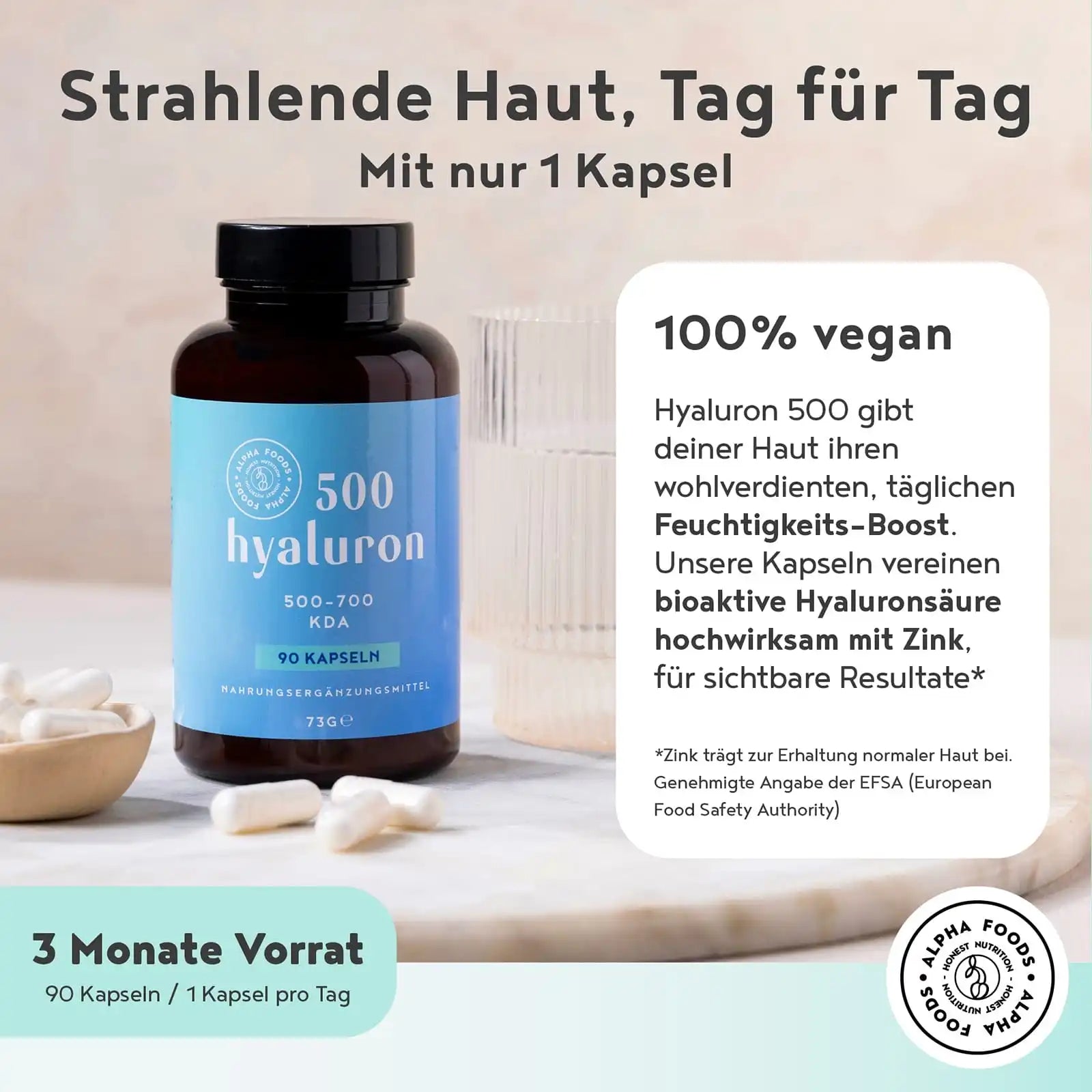 A+ One - Hyaluron 500 Kapseln mit Zink