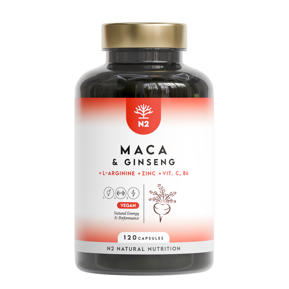 Maca 1500mg mit L-Arginin, Vitamin C, Ginseng - 120 Kapseln