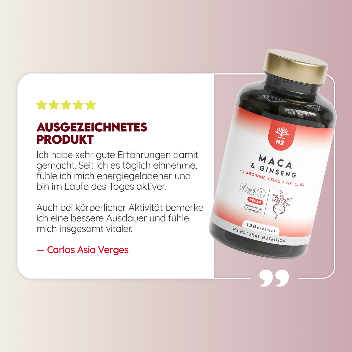 Maca 1500mg mit L-Arginin, Vitamin C, Ginseng - 120 Kapseln