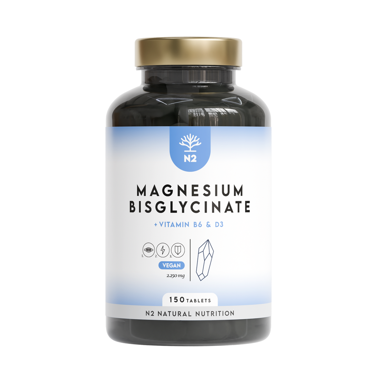 Magnesium Bisglycinat 2250mg + B6 & D3. 150 Tabletten