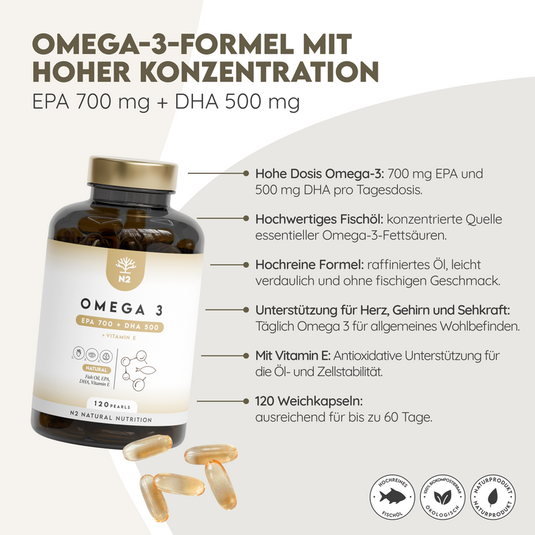 Omega 3 (2000 mg) 700 mg EPA & 500 mg DHA. 120 Softgel